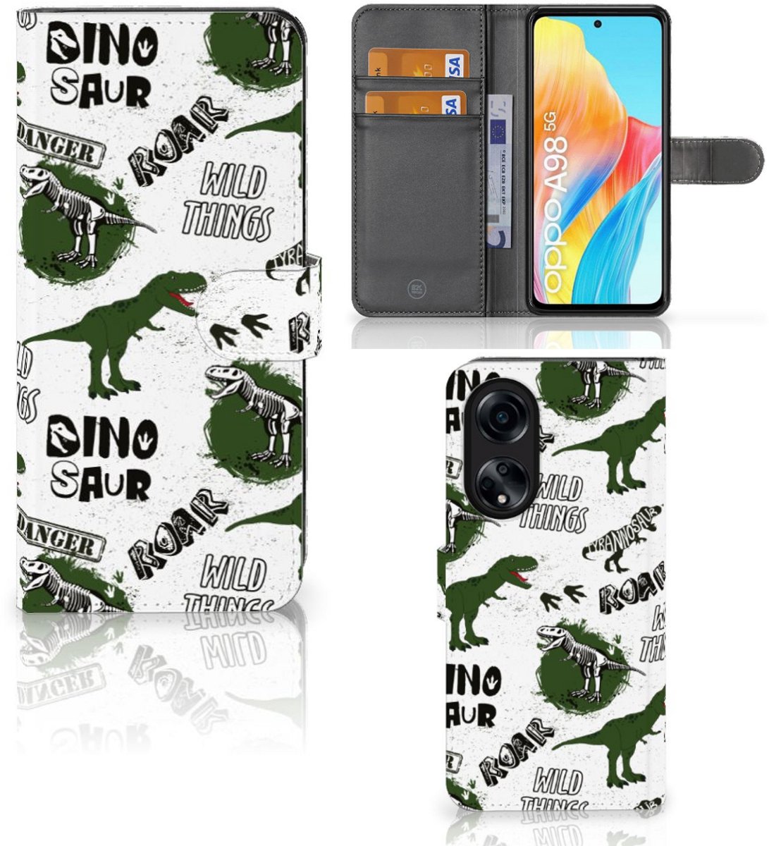Telefoonhoesje met Pasjes voor OPPO A98 5G Dinosaurus