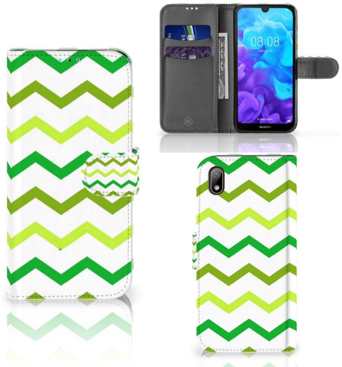 Huawei Y5 (2019) Telefoon Hoesje Zigzag Groen