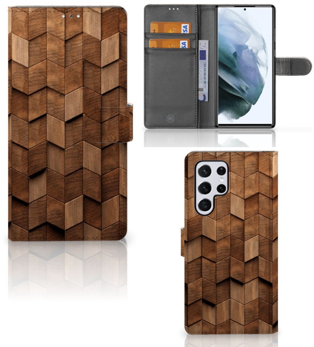 Book Style Case voor Samsung Galaxy S22 Ultra Wooden Cubes