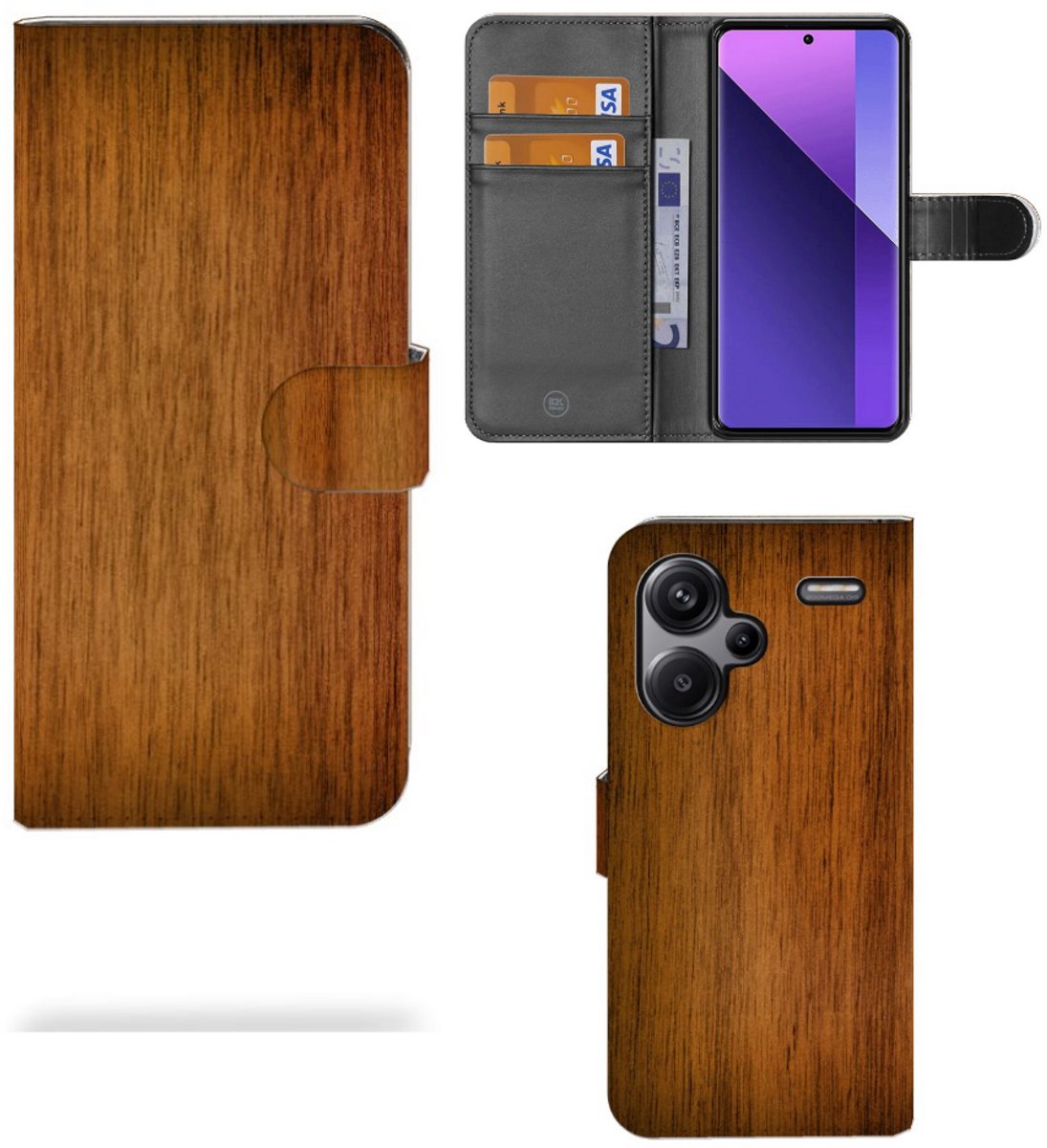 Xiaomi Redmi Note 13 Pro Plus Book Style Case Donker Hout