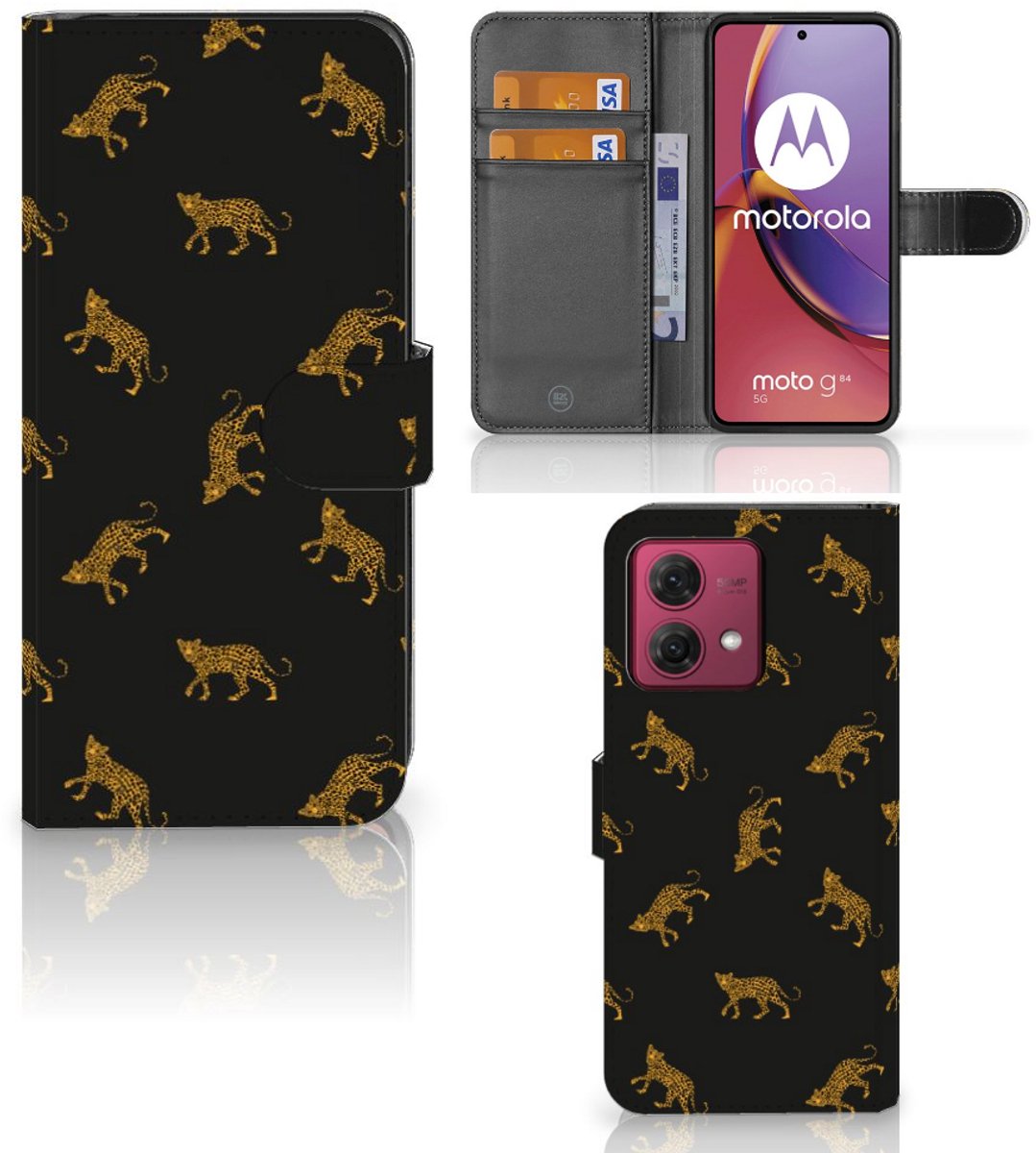 Telefoonhoesje met Pasjes voor Motorola Moto G84 Leopards