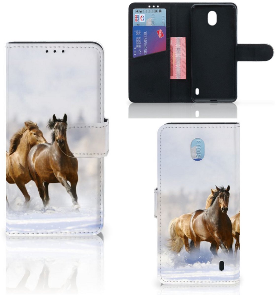Nokia 1 Plus Telefoonhoesje met Pasjes Paarden