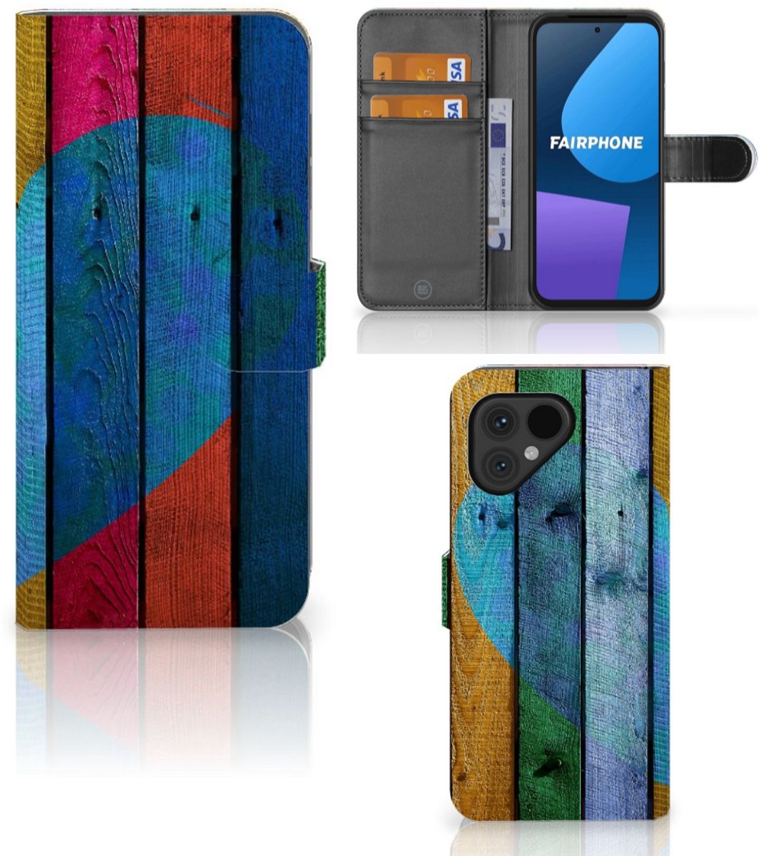 Fairphone 5 Book Style Case Wood Heart - Cadeau voor je Vriend