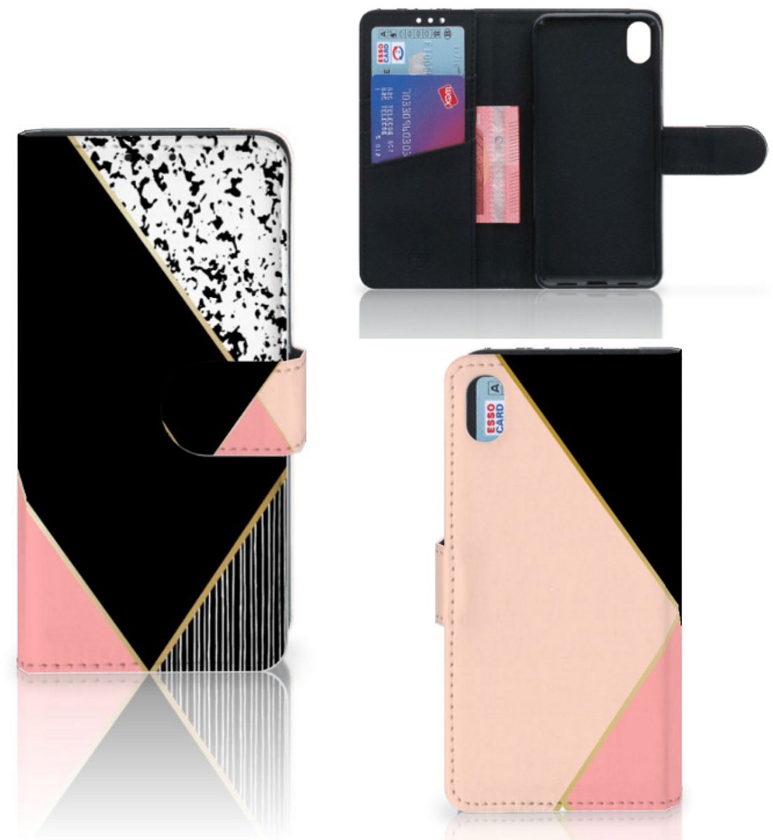 Xiaomi Redmi 7A Book Case Zwart Roze Vormen