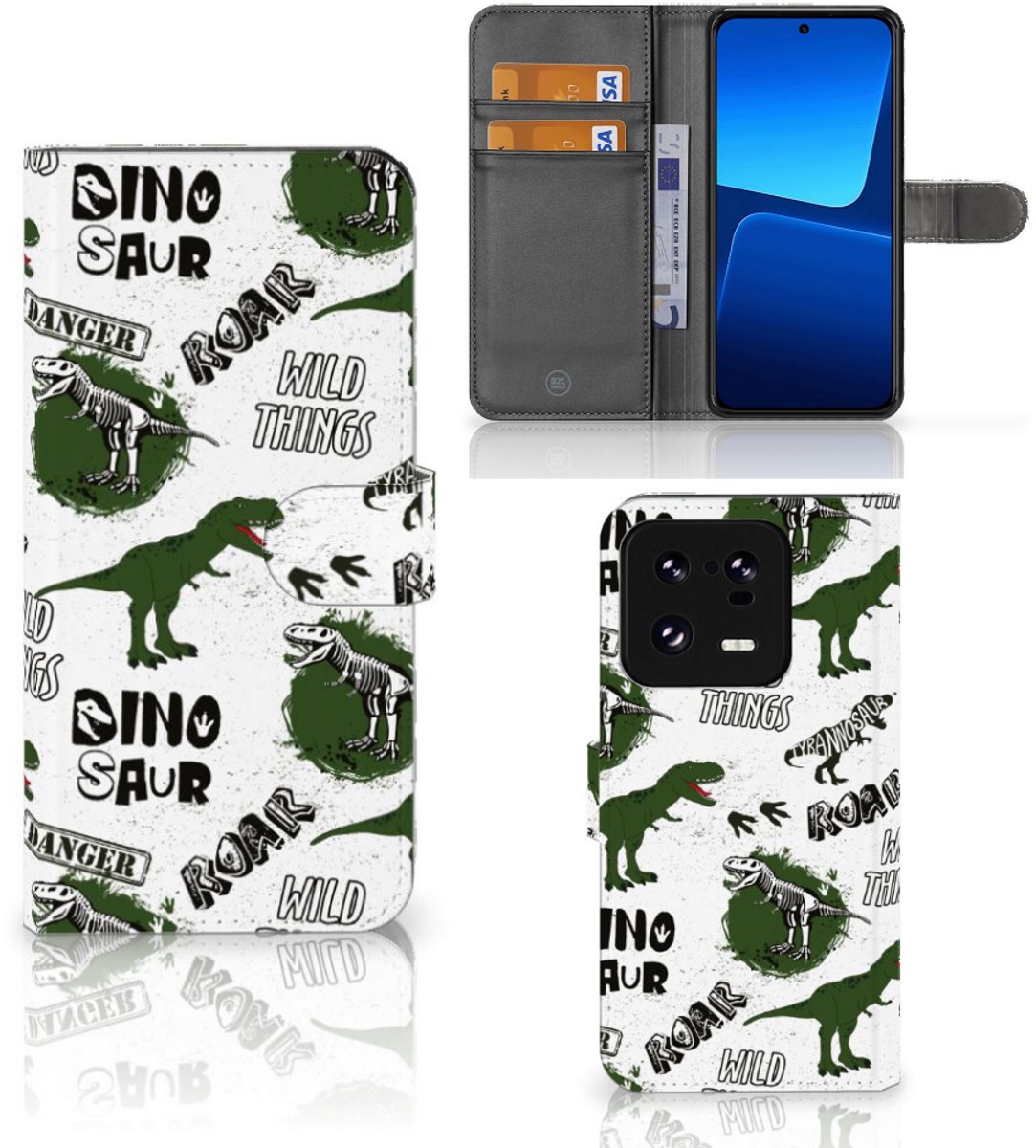 Telefoonhoesje met Pasjes voor Xiaomi 13 Pro Dinosaurus