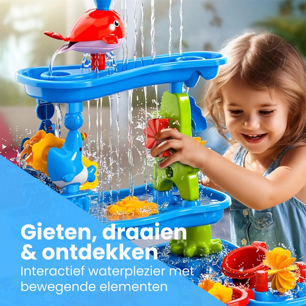 Kiddel XXL Watertafel/Zandtafel Kind – 4in1 Speeltafel – 4 Verdiepingen – Incl. Schepjes, Gietertjes & Zandvormpjes – Buitenspeelgoed — afbeelding 6