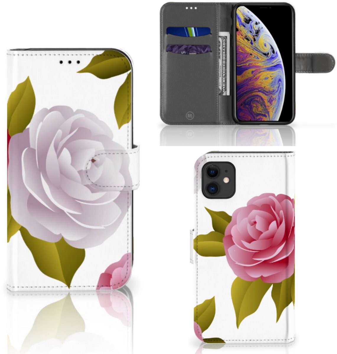 Book Case voor Apple iPhone 11 Hoesje Roses