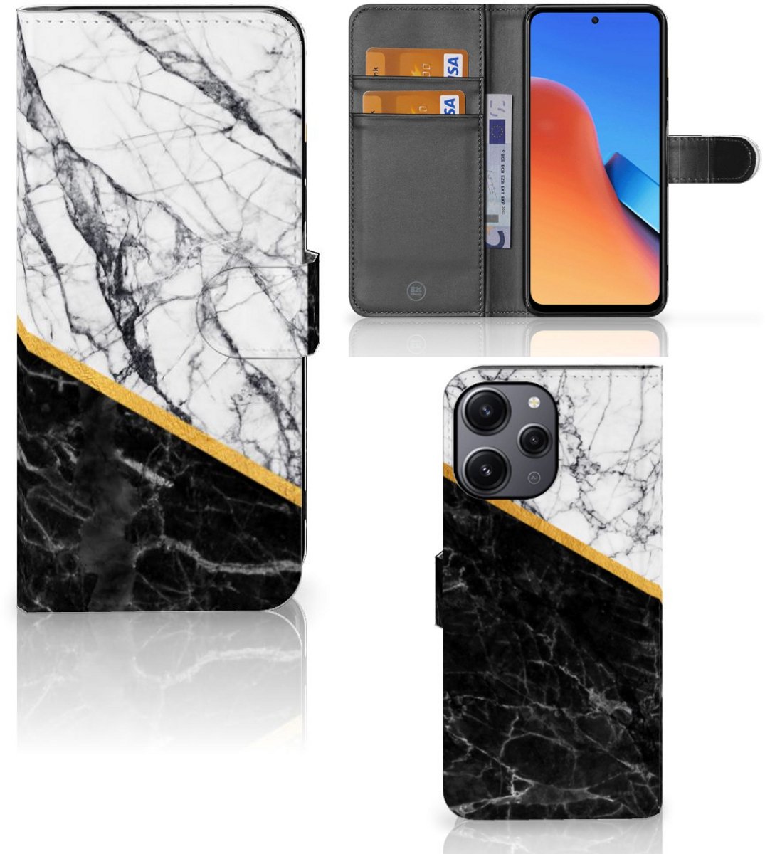 Xiaomi Redmi 12 Bookcase Marmer Wit Zwart - Origineel Cadeau Man