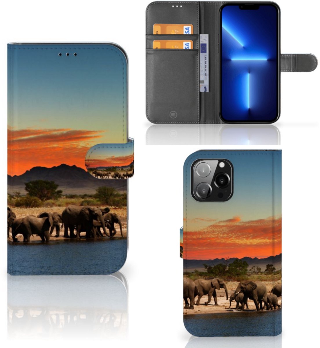 Boekhoesje voor iPhone 13 Pro Max Telefoonhoesje met Pasjes Olifanten