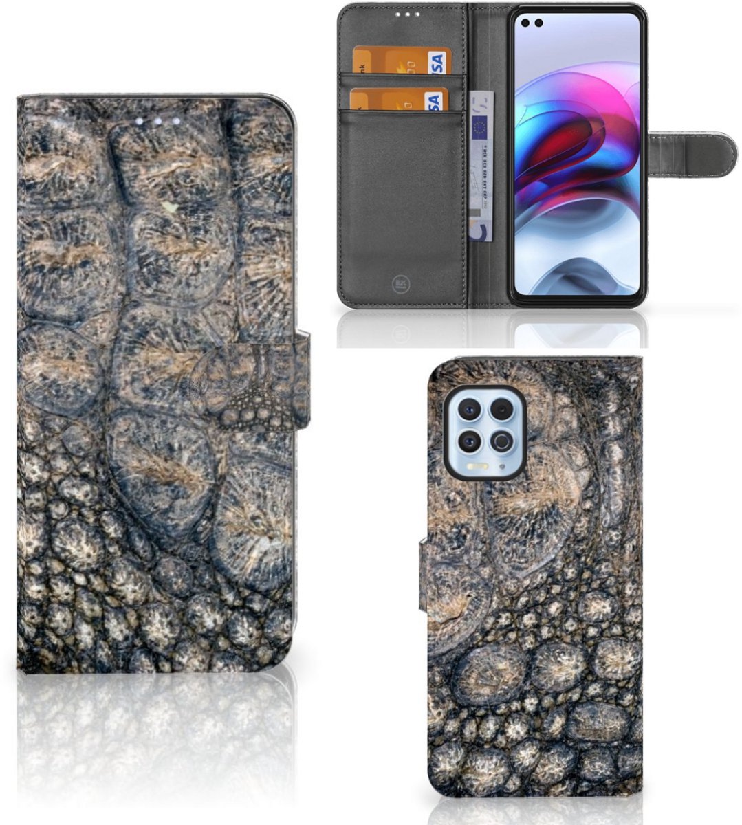 Motorola Moto G100 Telefoonhoesje met Pasjes Krokodillenprint
