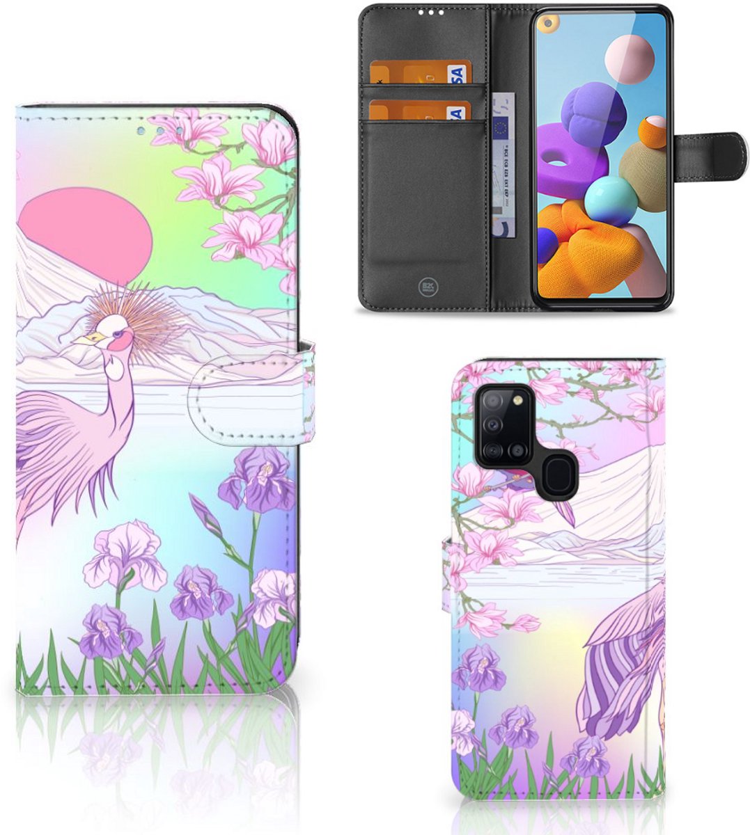 Book Case voor Samsung Galaxy A21s Telefoonhoesje met Pasjes Bird