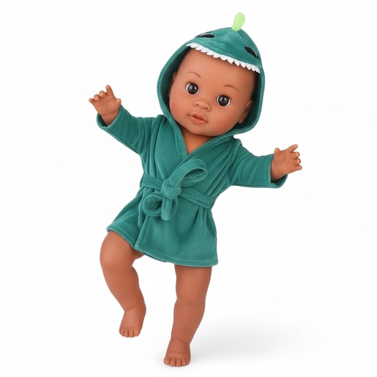 Poppenkleertjes voor babypop 43 cm - Groene dino badjas - In cadeauzakje - Poppenkleding geschikt voor o.a. Baby Born pop