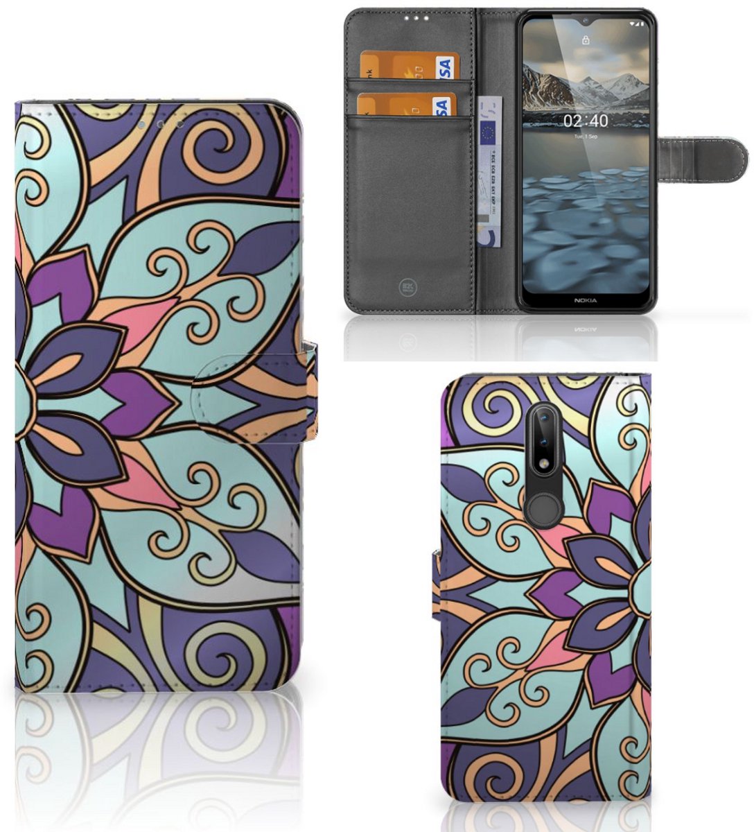 Nokia 2.4 Hoesje Purple Flower