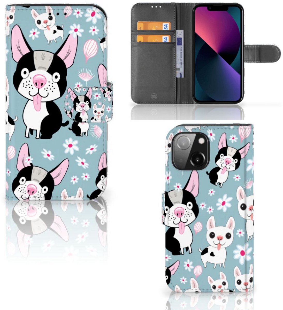 iPhone 13 Mini Telefoonhoesje met Pasjes Hondjes