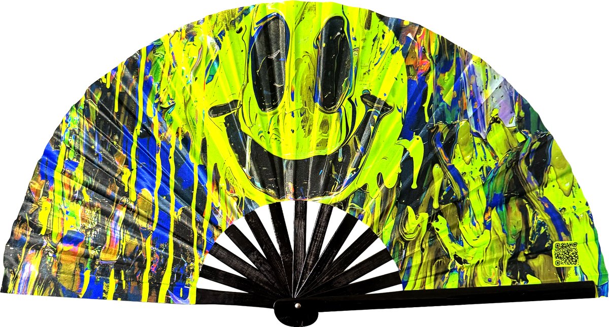 XXL festival waaier - Handwaaier - Spaanse waaier - Glow in the Dark - UV / Blacklight - Glowing effect - 62 x 32 cm - Bamboe - Bad trip