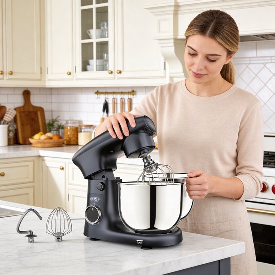 Keukenmachine Krachtige Motor & Stijlvol Design voor Perfecte Resultaten - Keukenrobot met 2 RVS Kommen 4L en 5L en 10 Snelheden - Keukenmixer Stil & Duurzaam voor Mixen en Kneden - Ideaal voor Bakken & Dagelijks Gebruik van Merkloos — afbeelding 2