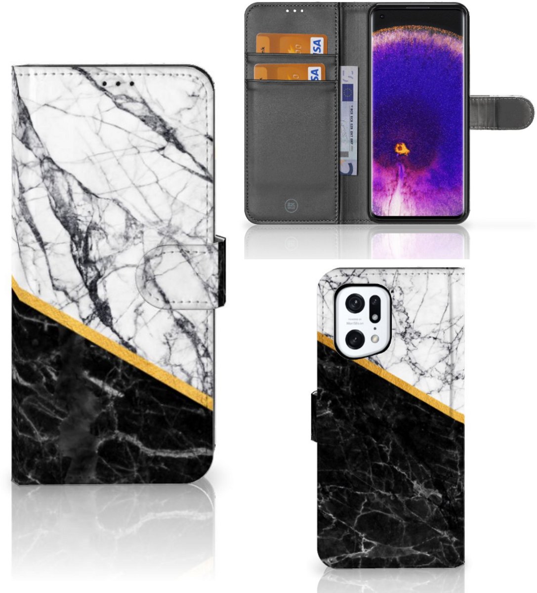 OPPO Find X5 Pro Bookcase Marmer Wit Zwart - Origineel Cadeau Man