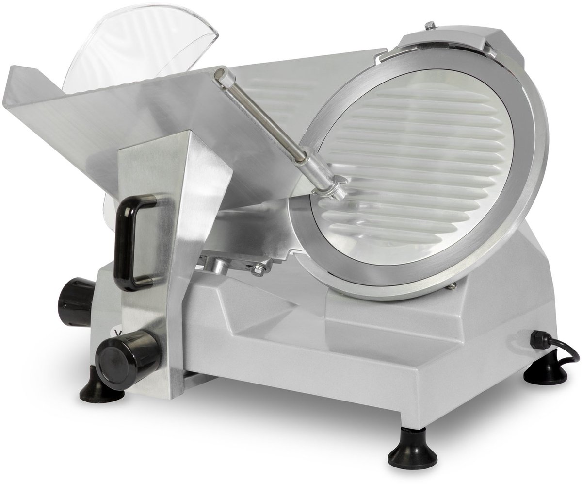 VERTES Gastro-snijmachine, elektrisch met 250 W, mes met een diameter van 300 mm, snijdikte 0 tot 15 mm, universele snijmachine met aluminium behuizing, incl. slijpsteen