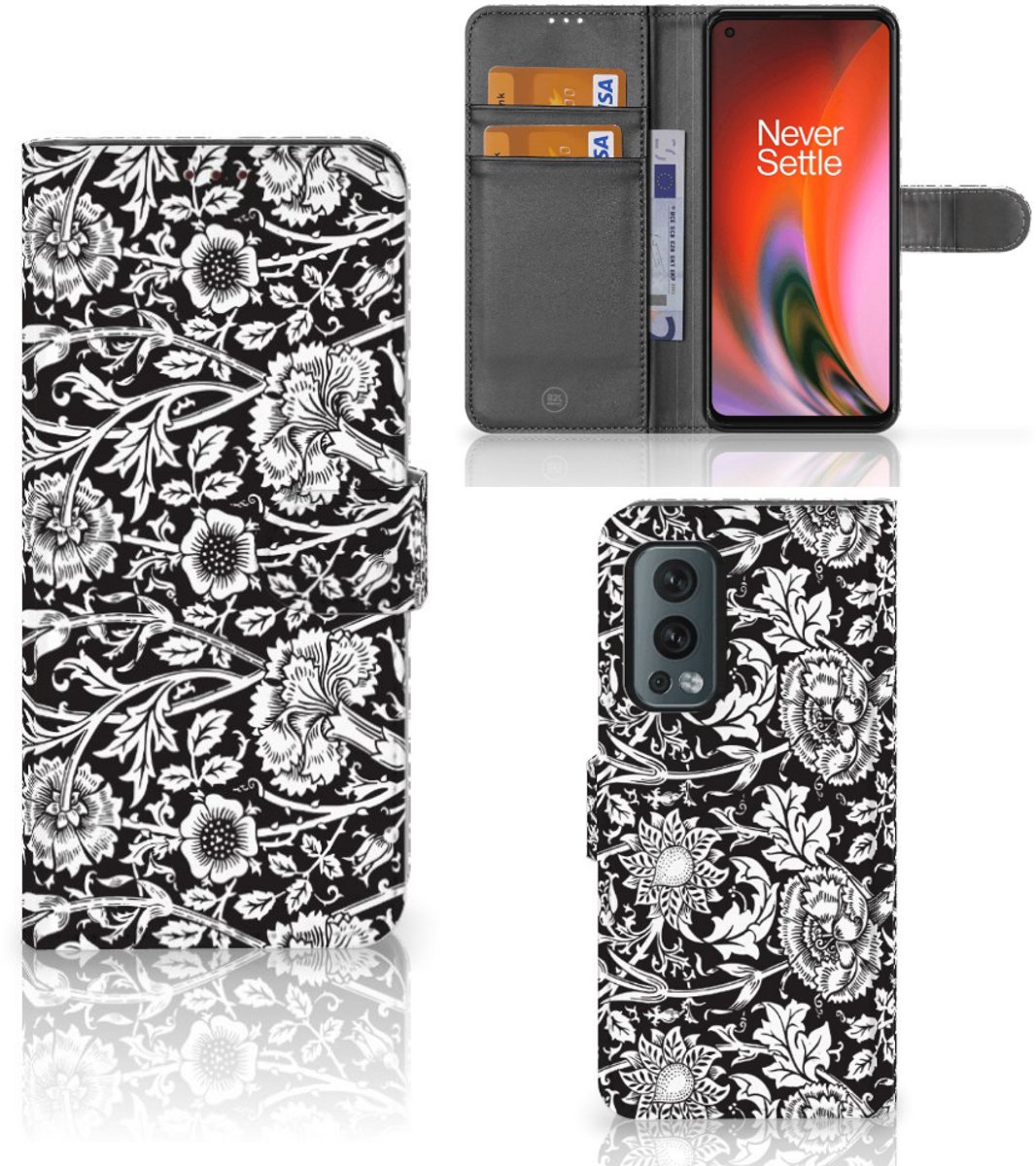 OnePlus Nord 2 5G Hoesje Black Flowers