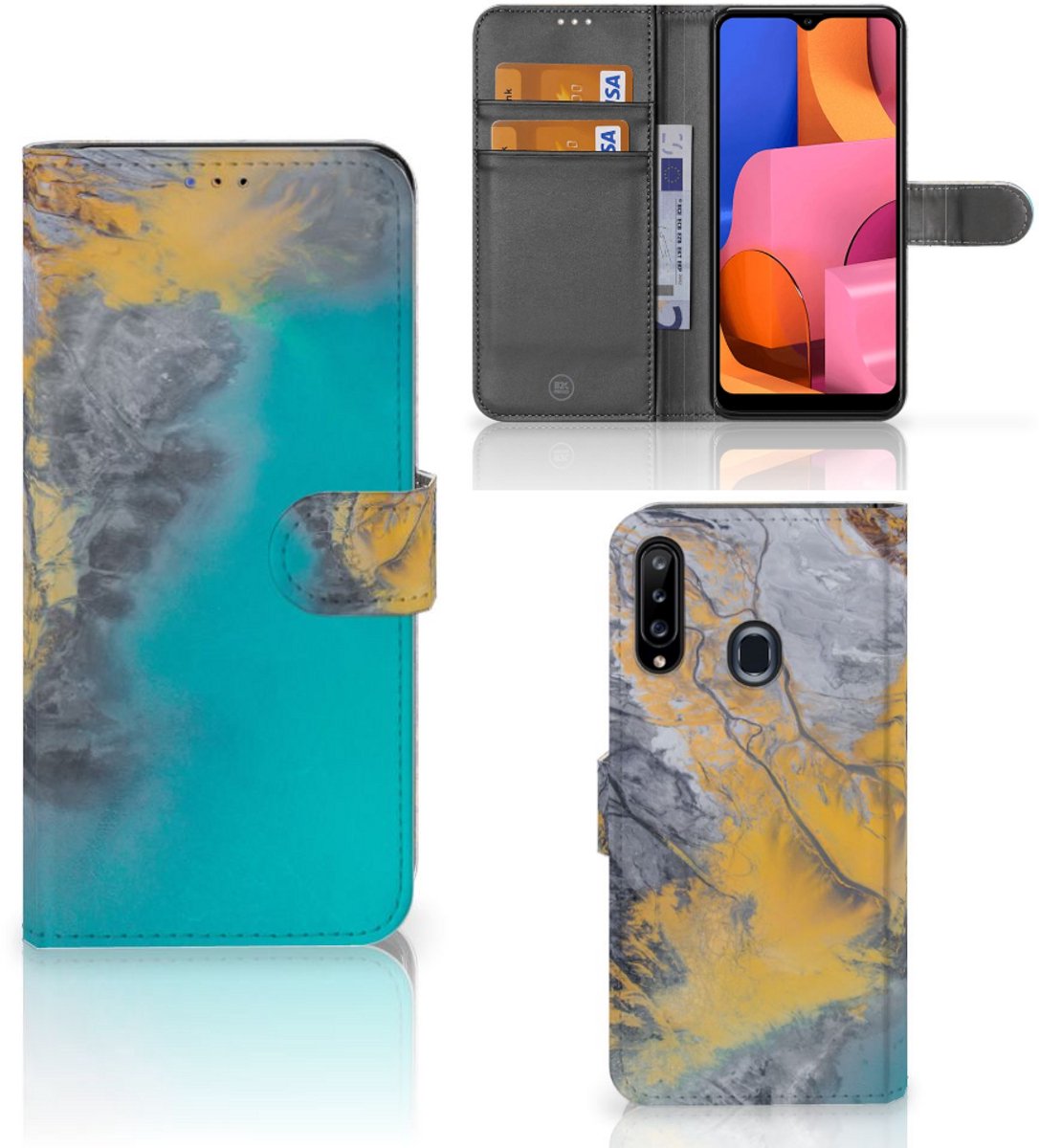 Samsung Galaxy A20s Bookcase Marble Blue Gold