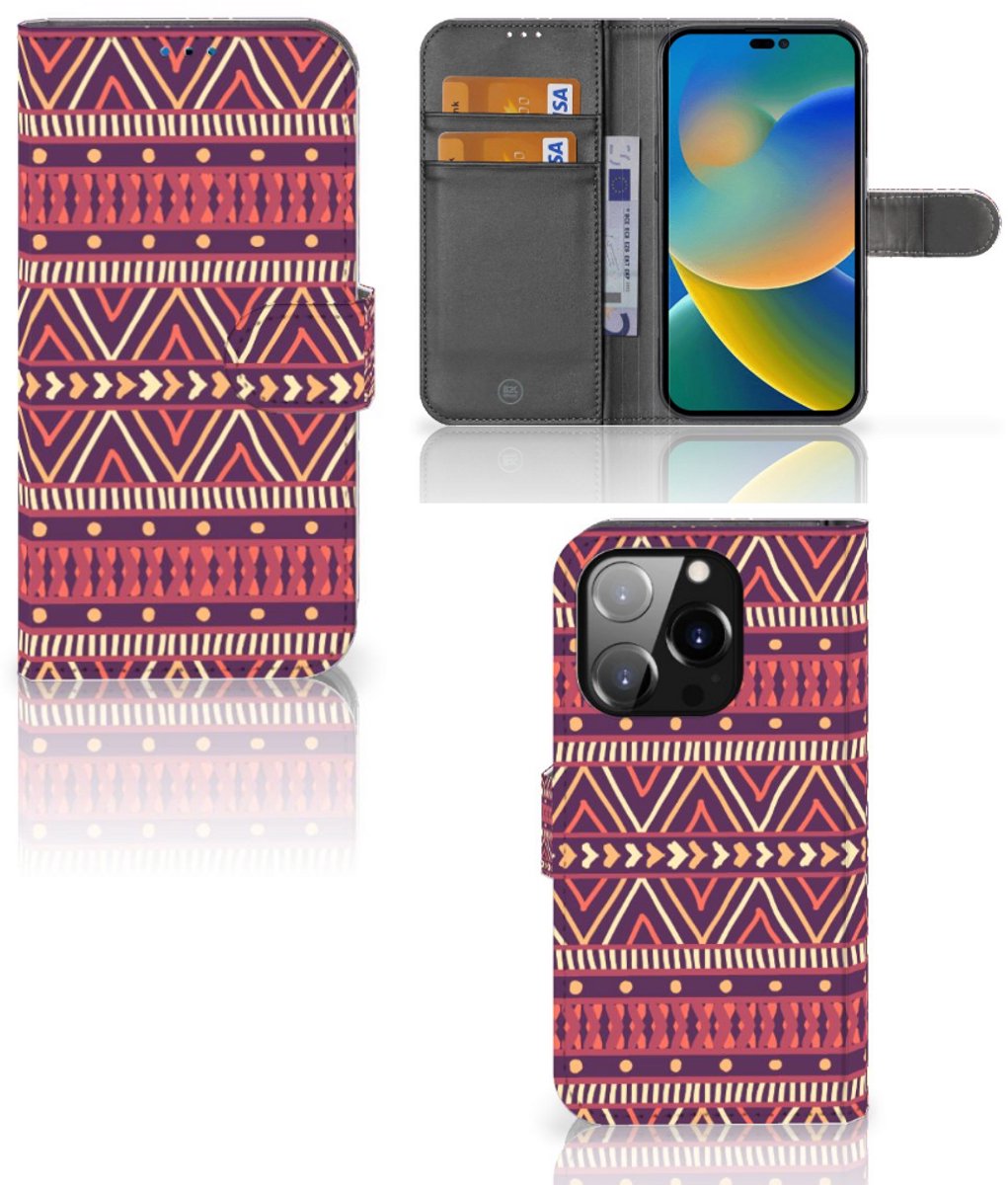 iPhone 14 Pro Telefoon Hoesje Aztec Paars