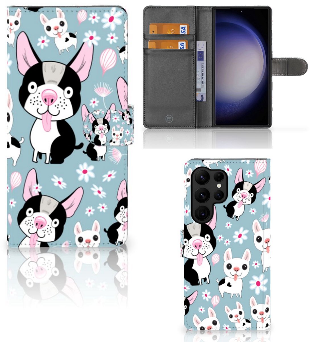 Book Case voor Samsung Galaxy S23 Ultra Telefoonhoesje met Pasjes Hondjes