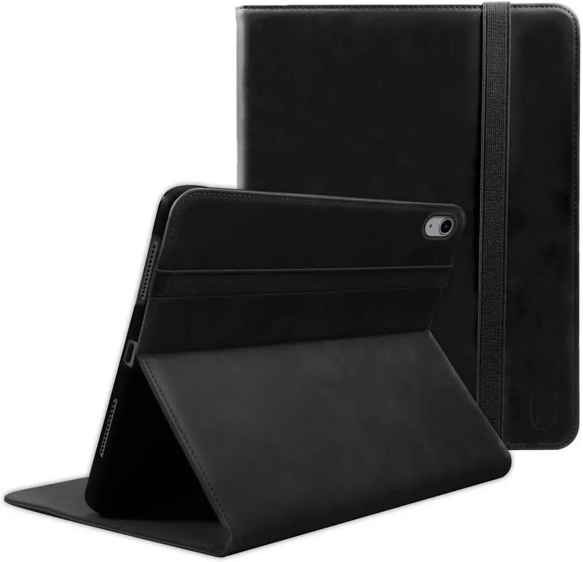 Rosso Deluxe Hoes Geschikt voor Apple iPad 11 (2025) A16 / 10.9 (2022) | Book Case Echt Leer | Sleep/Wake | Standaard | Penhouder | Beschermhoes Zwart