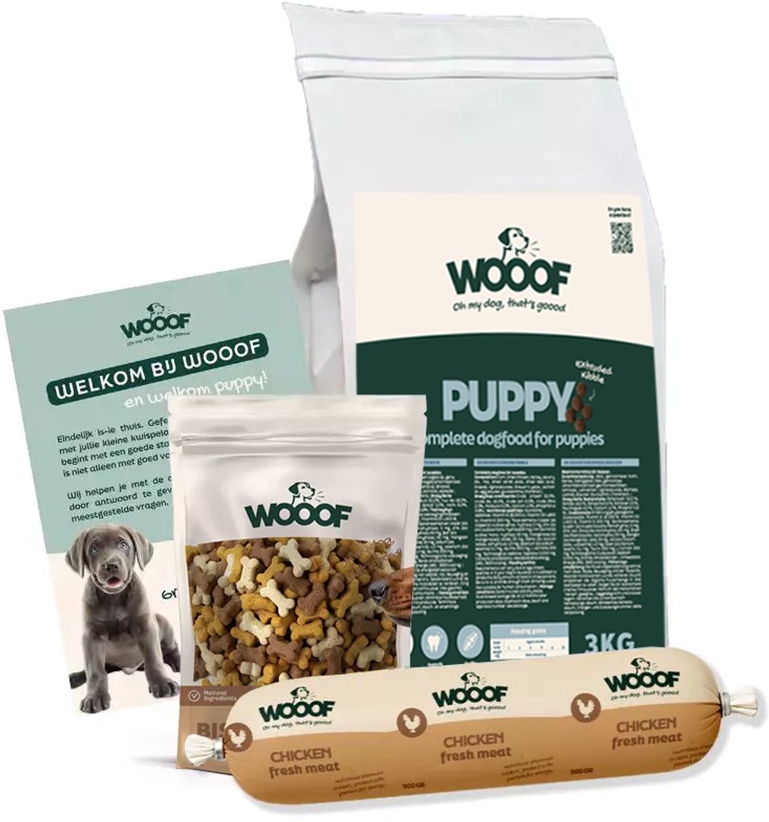 Wooof WOOOF Puppy Krokant Hondenvoer probeerpakket - Hondenbrokken Puppyvoer - 3kg