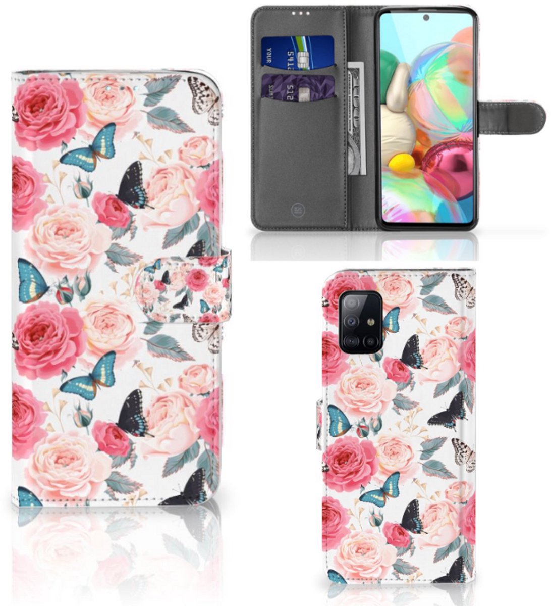 Book Case voor Samsung Galaxy A71 Hoesje Butterfly Roses