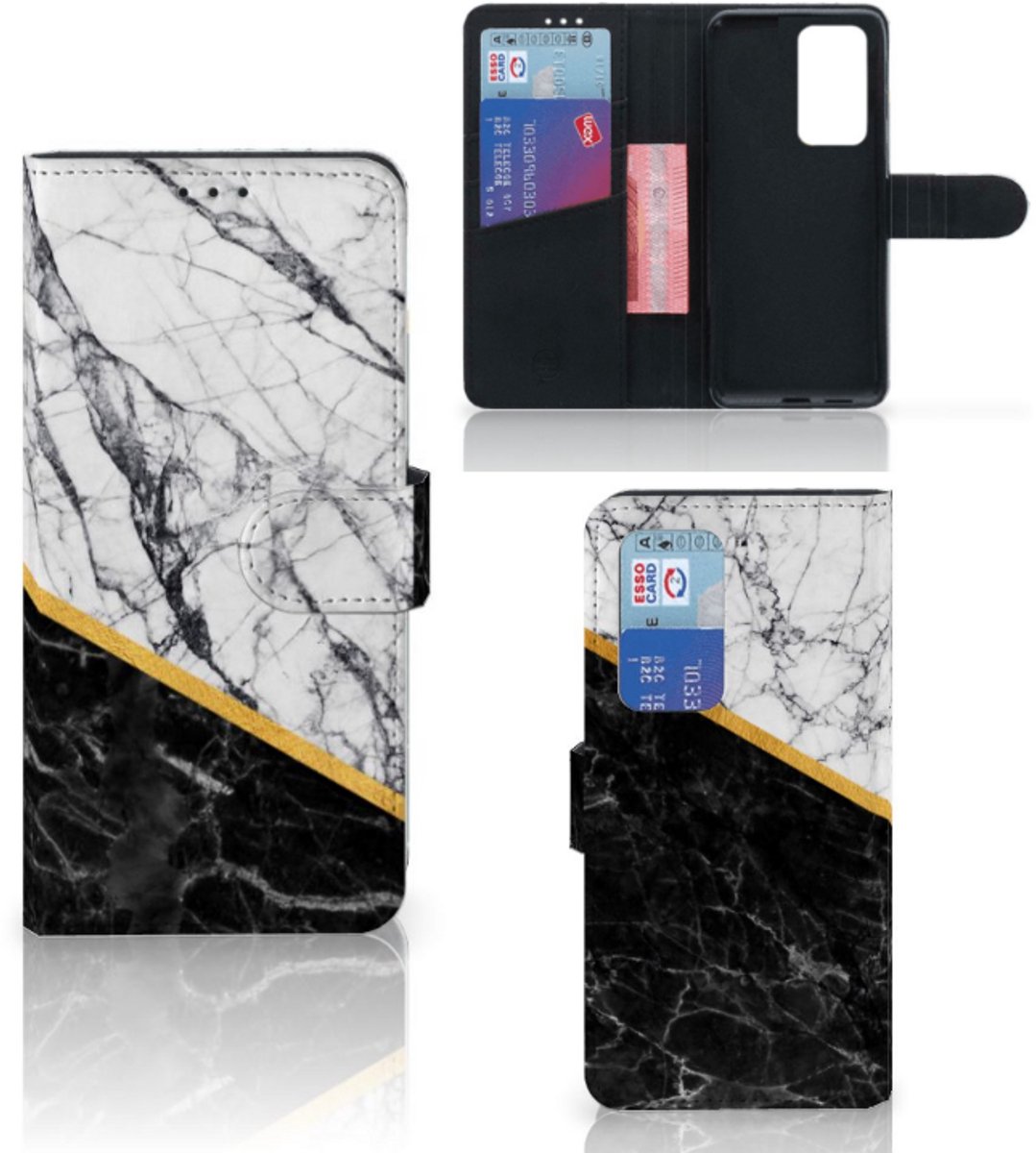 Huawei P40 Pro Bookcase Marmer Wit Zwart - Origineel Cadeau Man
