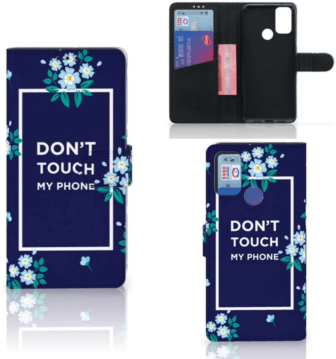 Alcatel 1S (2021) Portemonnee Hoesje Flowers Blue DTMP