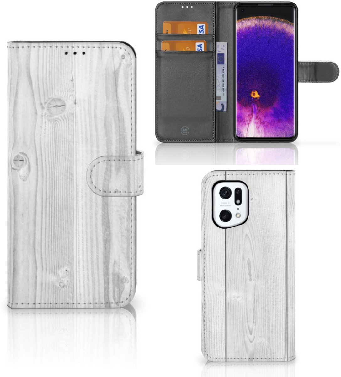 OPPO Find X5 Pro Book Style Case White Wood