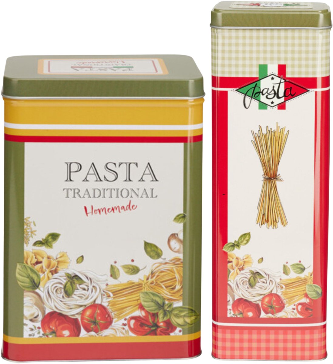 Pasta / spaghetti bewaarblik Nostagia set - groen - metaal - Italiaans - voorraadblik