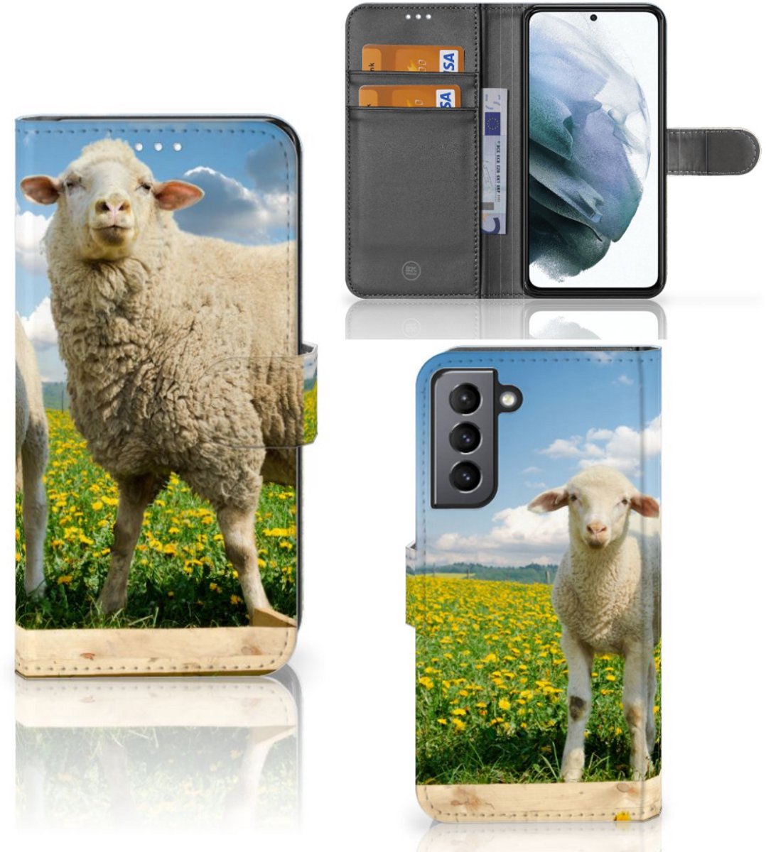 Samsung Galaxy S21 FE Telefoonhoesje met Pasjes Schaap en Lammetje
