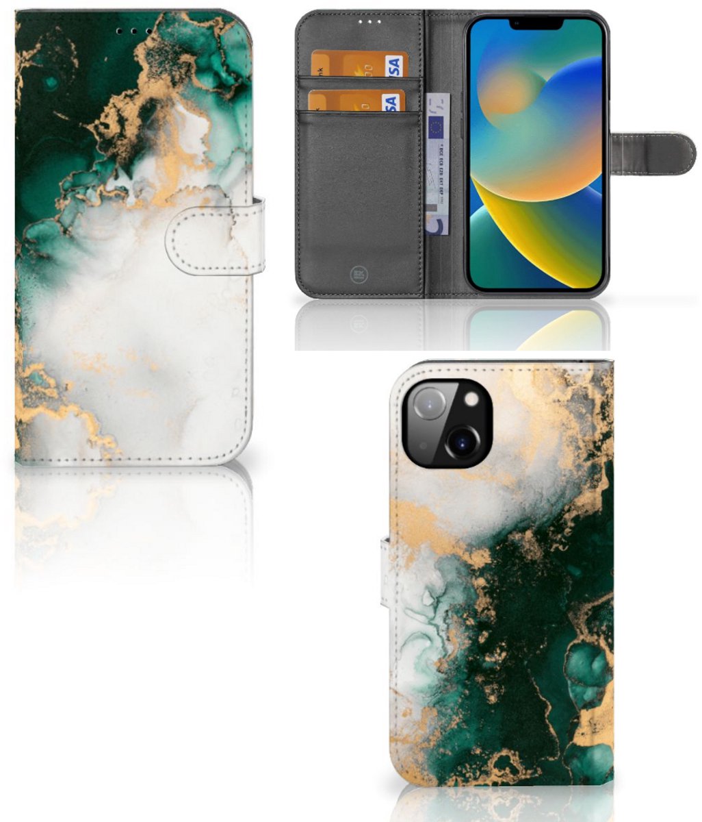 Bookcase voor iPhone 14 Plus Marmer Groen