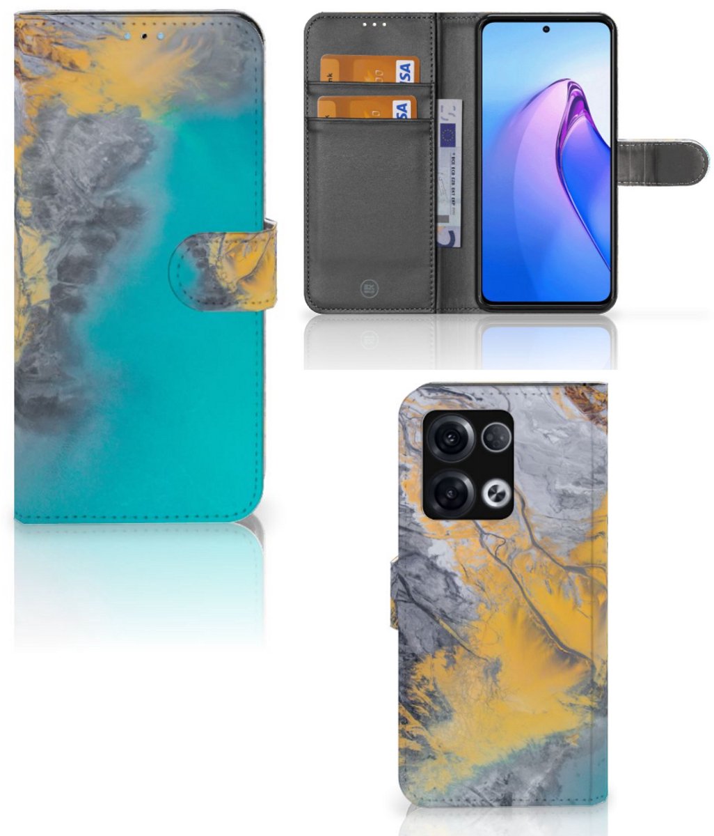 OPPO Reno8 Pro Bookcase Marble Blue Gold