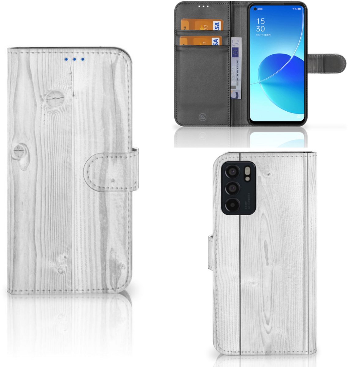 OPPO Reno6 5G Book Style Case White Wood