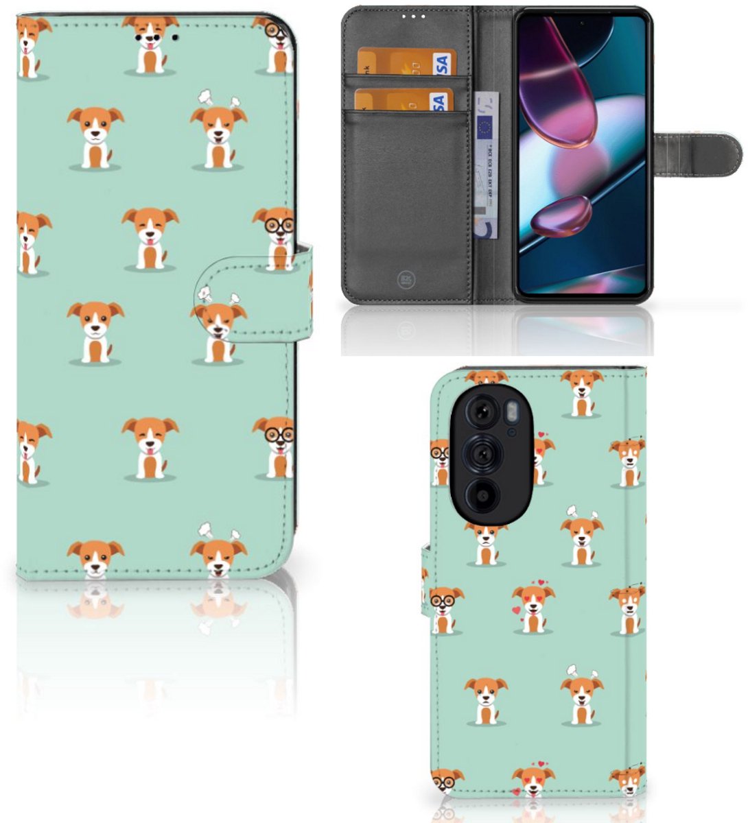 Motorola Edge 30 Pro Telefoonhoesje met Pasjes Pups