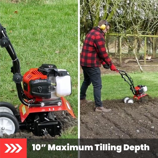 Benzine Tuinfrees - Motor cultivator Bodemwoeler - Bodem losmaken - Krachtige 52CC motor - 28cm werkbreedte - Zwart en Oranje van Merkloos	 — afbeelding 4