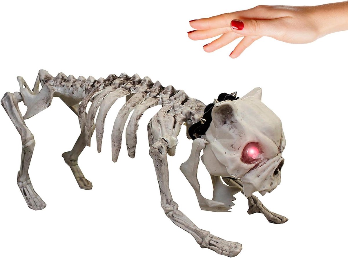 Hondenskelet Prop - Halloween Hond - Spookhuis Decoratie - Knipperende Rode Ogen - 45 cm - Zwart
