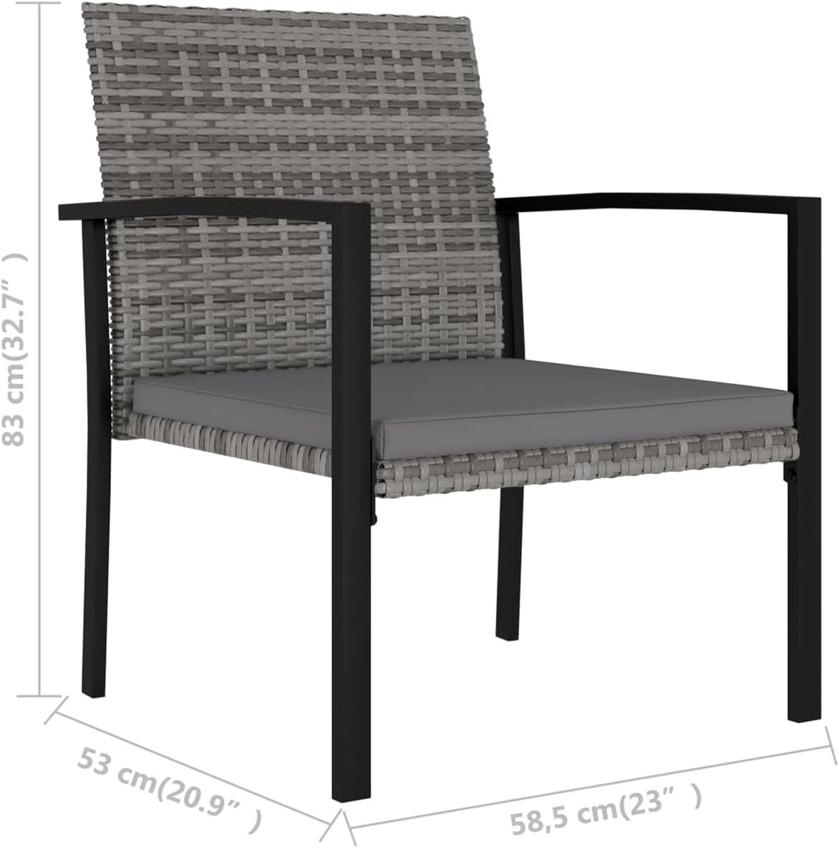 Gartenstuhl Set 2 Stück – Polyrattan Esszimmerstühle Outdoor Grau – Terrassenstühle mit Stahlrahmen & Sitzkissen – Wetterfeste Gartenmöbel für Balkon, Terrasse & Esszimmer – ABTkantoor