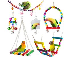 6 stuks Houten papegaaienspeelgoed - - Duurzaam en kauwbaar - Zitstok/speelaccessoire voor vogels - Speeltoestel voor grasparkieten - 20 cm × 15 cm × 10 cm - Geschikt voor kleine tot middelgrote papegaaien om op te zitten en te spelen - Kleurrijk