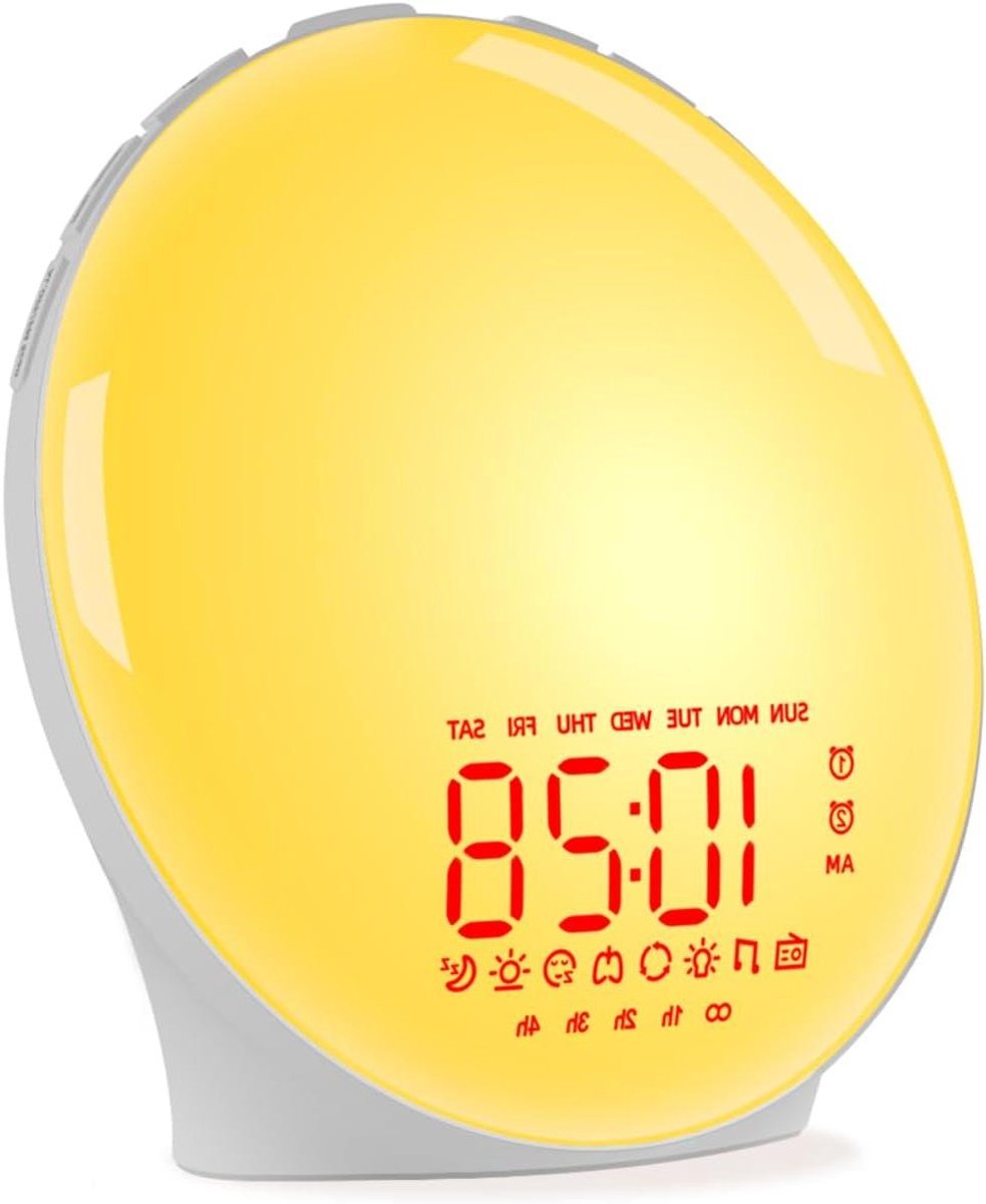 Wekker met Licht - Zonsopgang simulatie - Rustig Wakker Worden - 13 Kleuren Sfeerverlichting - 23 Slaapgeluiden - Wit