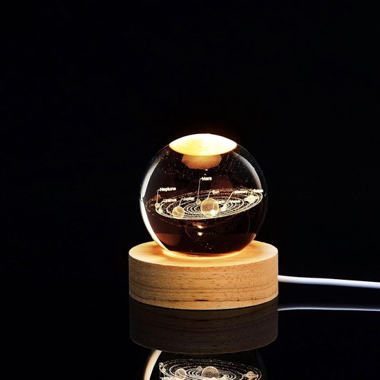 Kristallen Bol Lamp - Nachtlampje Decoratie - Sfeerverlichting Kamer - 3D Gegraveerd Patroon - 60 mm Bol - Nevel — afbeelding 5