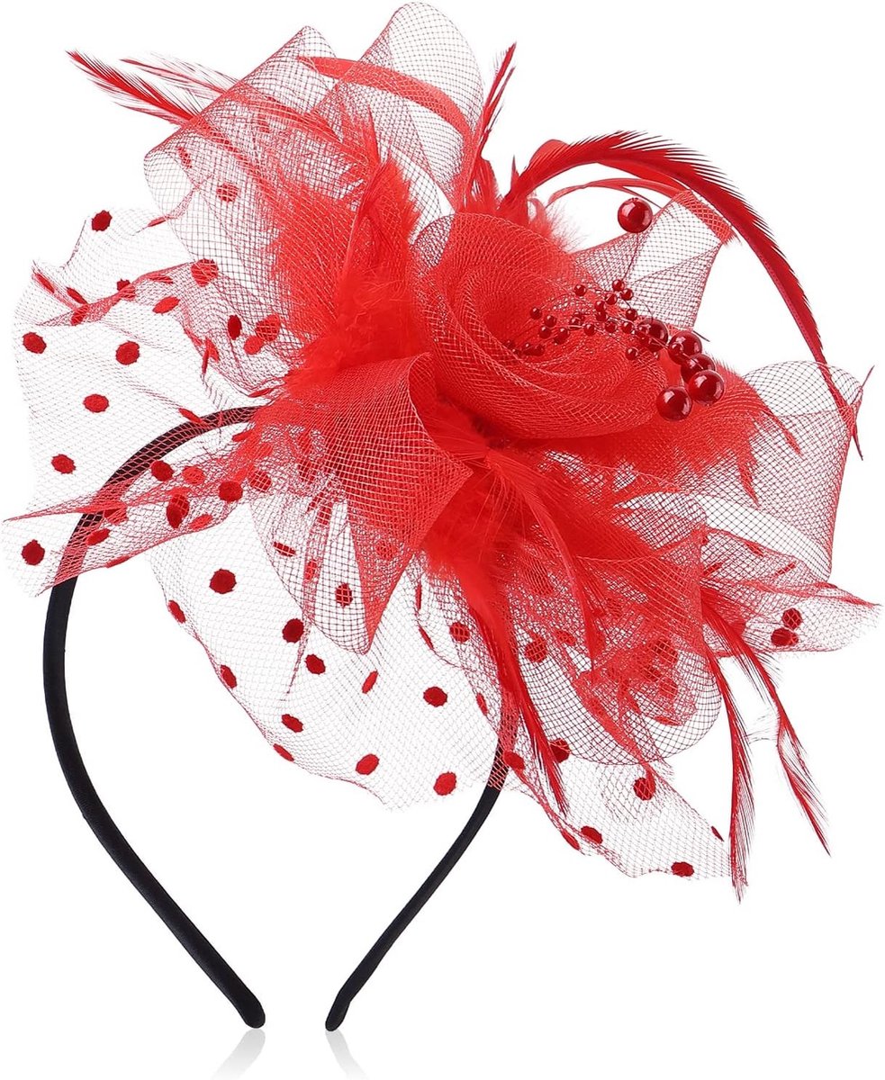 Fascinator Hoed met Bloemen en Veren voor Bruiloft, Theeparty en Feestjes - Haaraccessoires in Rood