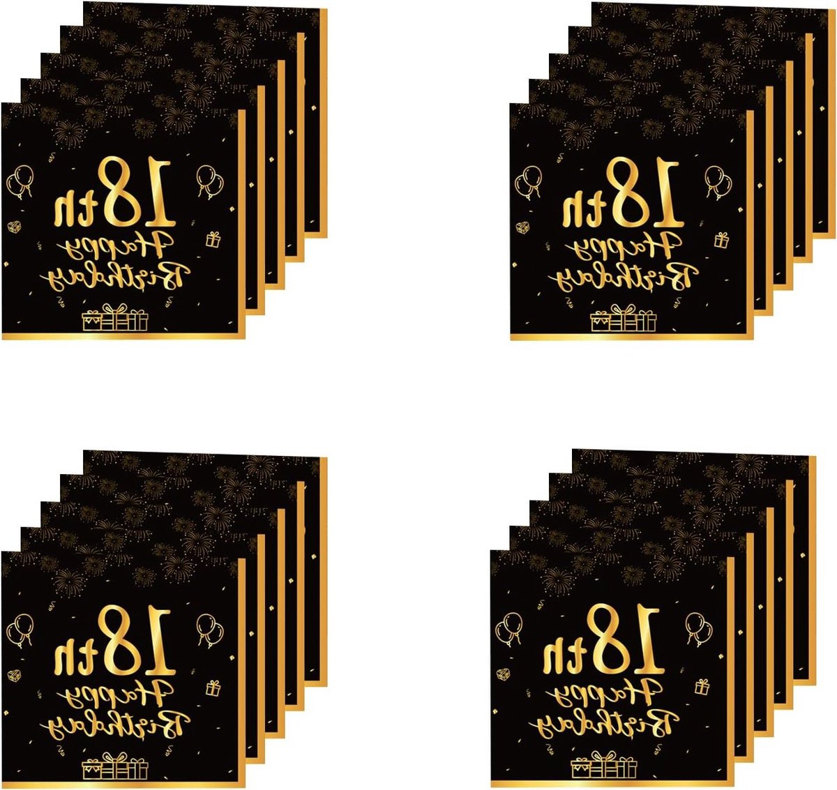 Stijlvolle zwarte en gouden servetten voor 18e verjaardag, 20 stuks, feesttafel decoratie, papieren lunchservetten voor jongens en meisjes, feestbenodigdheden
