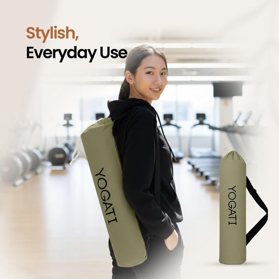 YOGATI® Yogamat Tas Met Verstelbare Riem | Duurzame En Ruime Yogamat Tassen Van Katoen, Lichte Draagriem Voor Yogamat Met Doorsteekbare Spanband En Zonder Gespen/Clips - Groente — afbeelding 2