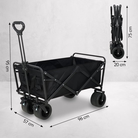 REN® Bolderkar Opvouwbaar Luchtbanden - Bolderkar Opvouwbaar - Bolderkar Kinderenvervoer - Zwart - 57cm x 96cm x 57cm van Merkloos — afbeelding 3