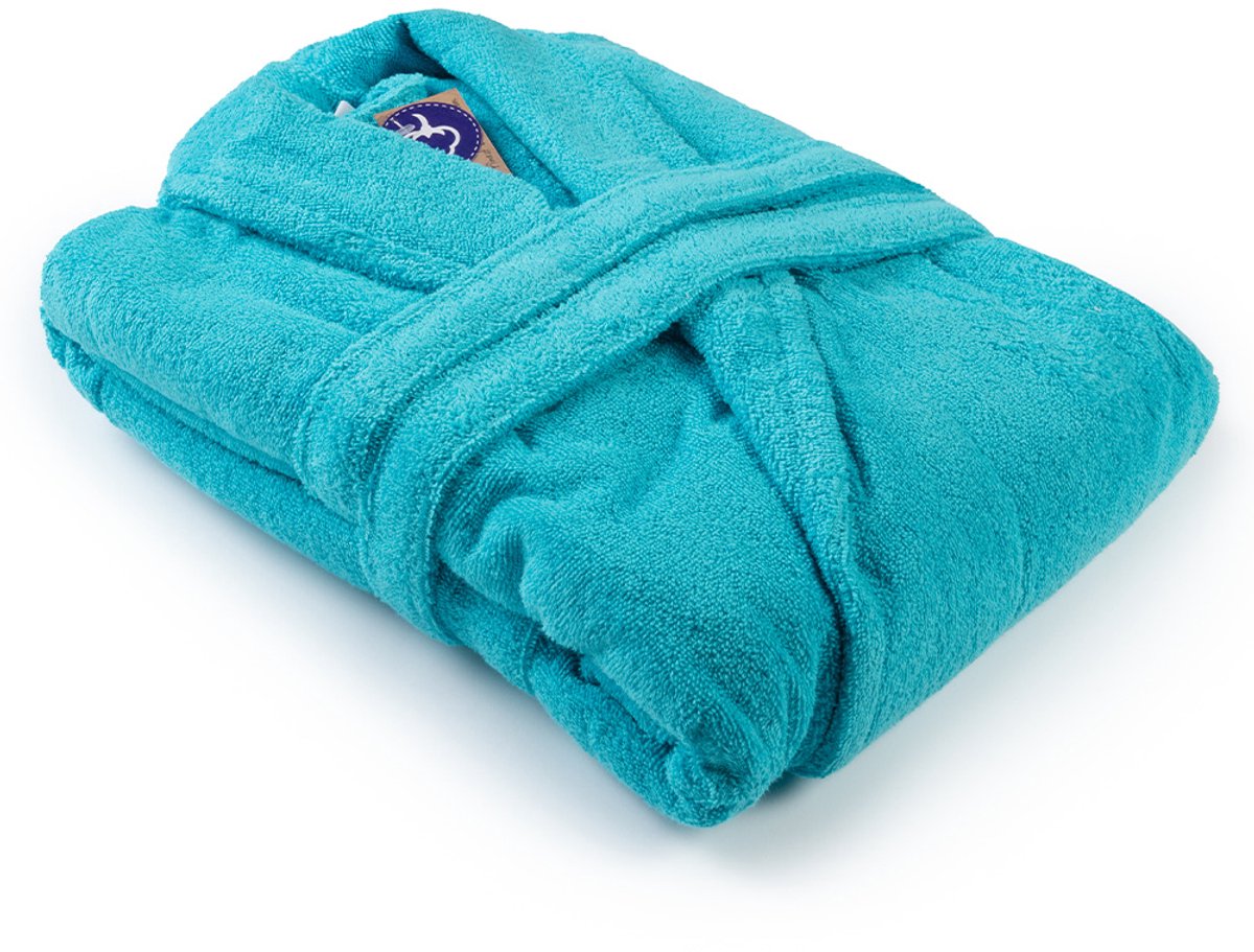 ARTG Robezz - Badjas Sjaalkraag - 100% Badstof Katoen - Helderblauw - Aqua Blue Zeeblauw