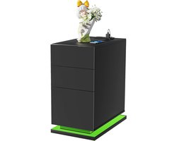 Table de chevet LED Supfine avec 3 tiroirs, étroite avec multiprise, 16 changements de couleur, télécommande, 53 x 30 x 62 cm (noir, 1 grand + 2 petits)
